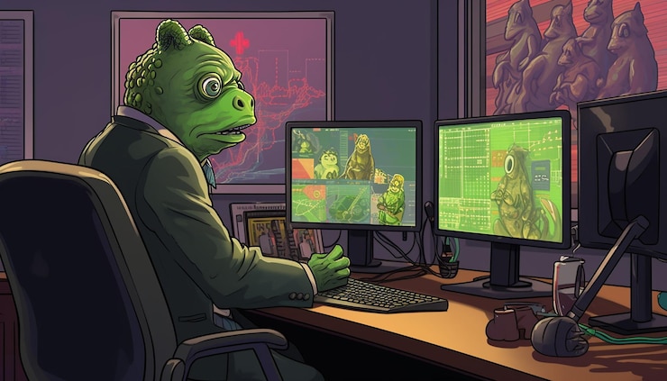 Foto matt fury dibujando a un triste comerciante de criptomonedas