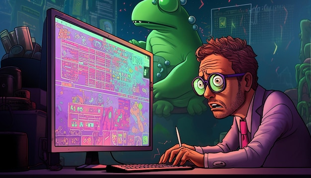 Matt Fury dibujando a un triste comerciante de criptomonedas