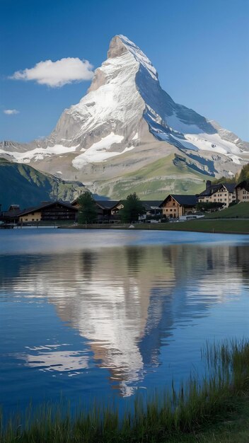 Foto matterhorn com o lago stellisee em zermatt