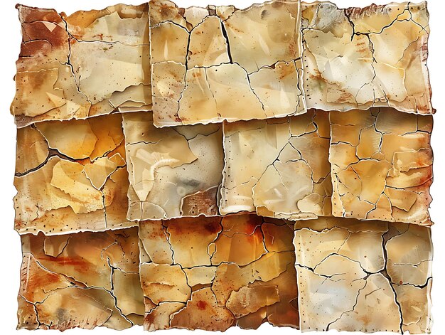 Matzah con textura de piedra agrietada con efecto de collage Ilustración Decoración de fondo de tendencia