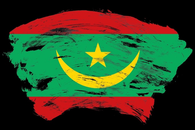 Mauretanien-Flagge auf beunruhigtem schwarzem Pinselstrichhintergrund