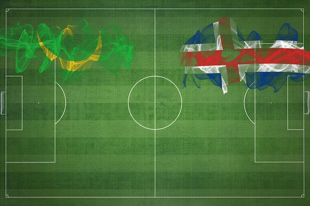 Mauretanien gegen Island Fußballspiel Nationalfarben Nationalflaggen Fußballplatz Fußballspiel Wettbewerbskonzept Kopierraum