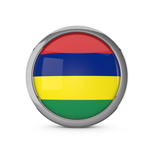 Mauritius-Nationalflagge in glänzender Kreisform mit Chromrahmen 3D-Rendering