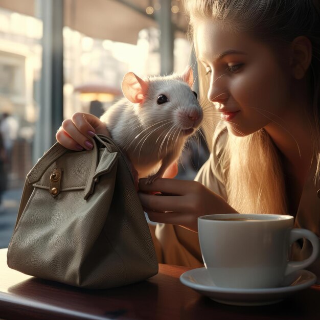 Maus in einem Café am Tisch