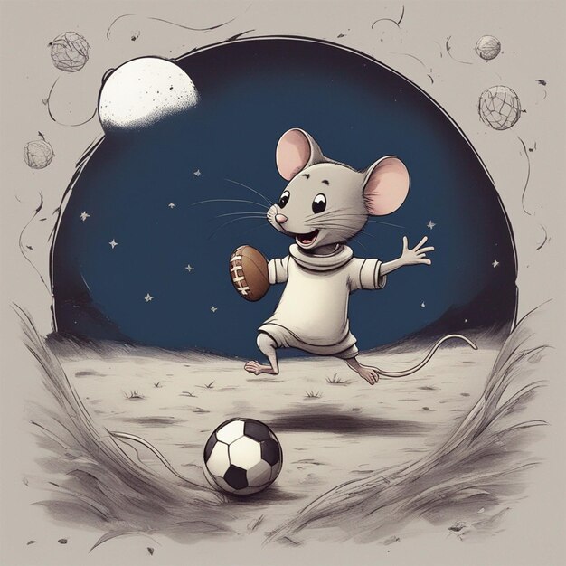 Maus spielt mit Fußball Mond Hintergrundfoto ai generiert