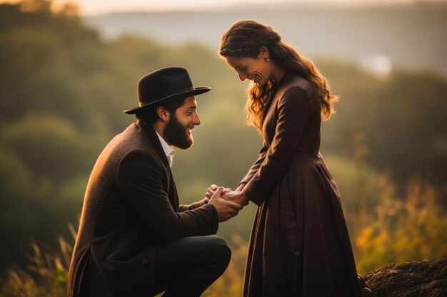 Mazel Tov A encorajadora proposta de casamento de um homem judeu à sua amada noiva