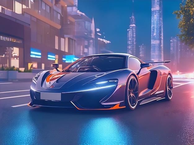 un mc laren con fondo de ciudad