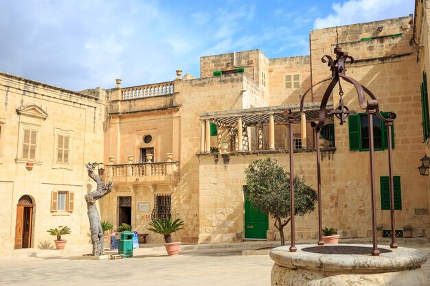 Foto mdina malta bien en la plaza misrah mesquita y el fondo de edificios de fachada tradicional