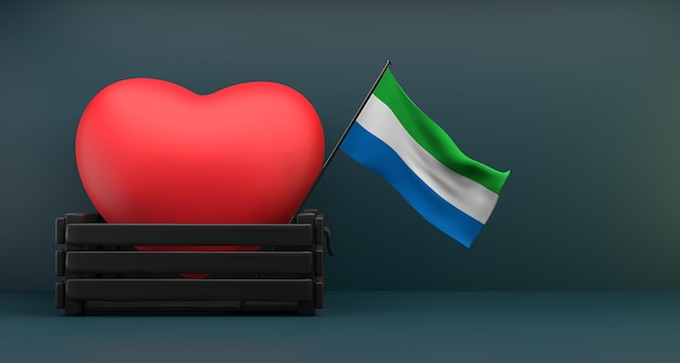 Me encanta la bandera de Sierra Leona Sierra Leona con el trabajo en 3D del espacio de copia del corazón y la imagen en 3D