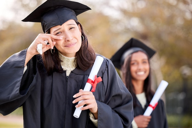 Me siento abrumado de felicidad. Retrato de una joven llorando mientras celebraba su graduación.