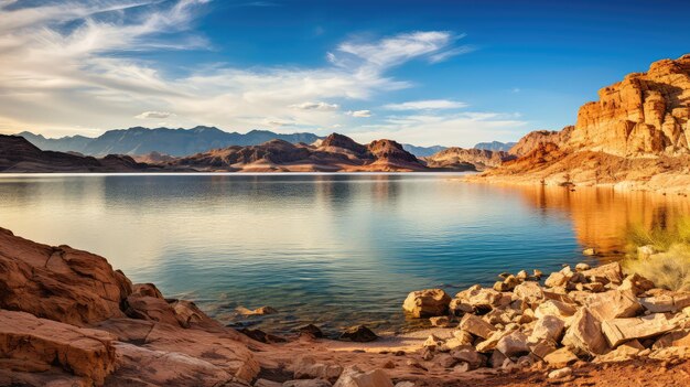 Foto mead del lago de senderismo