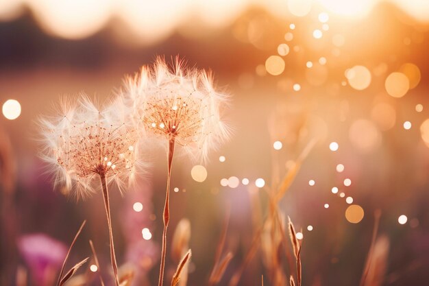 Meadow Magic Dandelions ao pôr do sol