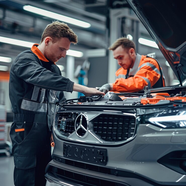 Mecánico de automóviles que trabaja en garaje Servicio de reparación