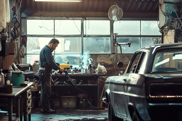 mecánico de automóviles trabajando en el garaje