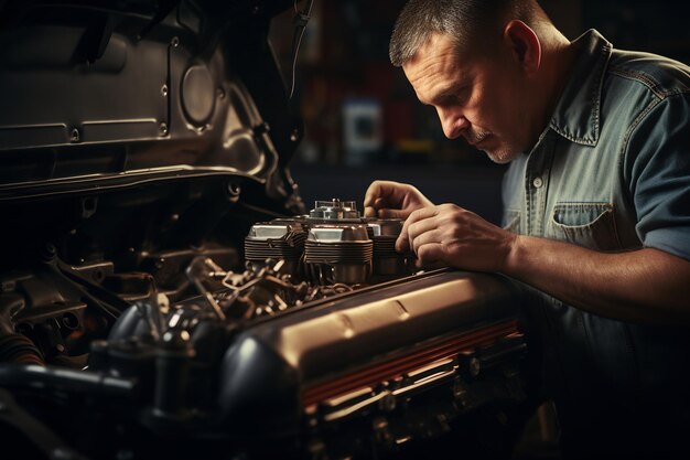 Mecánico calificado que trabaja en un taller de reparación de automóviles