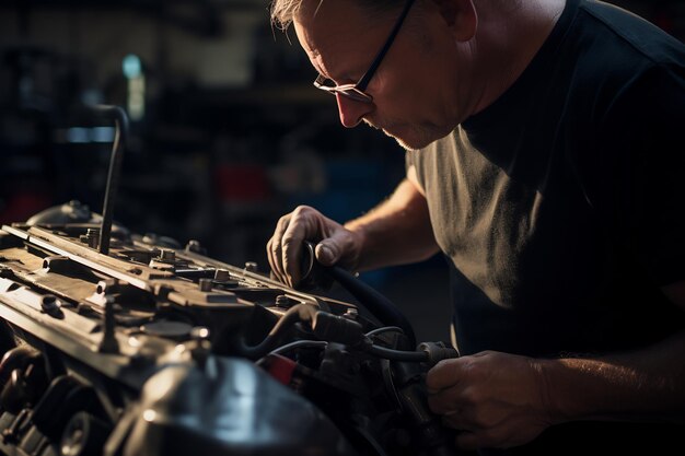 Mecánico calificado que trabaja en un taller de reparación de automóviles