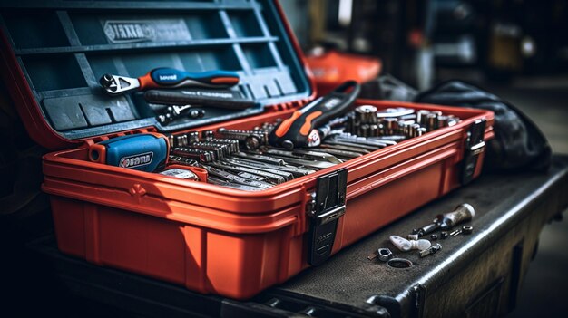 Foto mecânico em uniforme reparando carro em serviço de automóveis