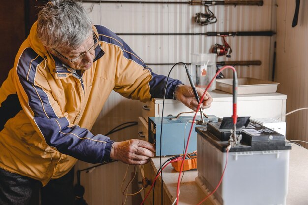 Mecânico fazendo serviço na bateria do carro elétrico