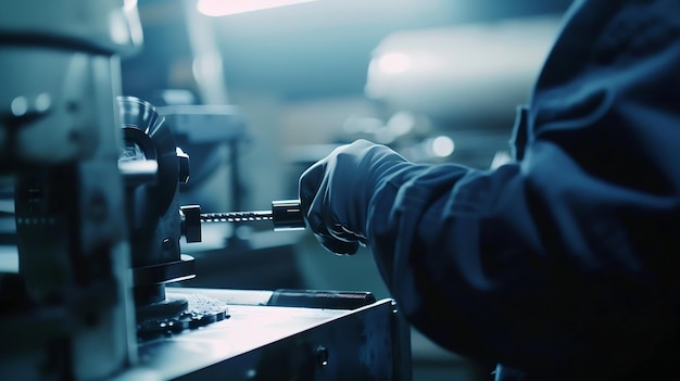 Foto mecánico masculino que opera maquinaria en una fábrica ia generativa
