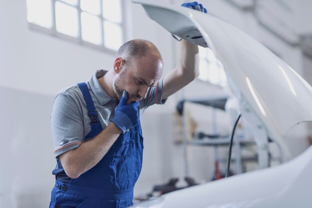 Mecânico profissional fazendo uma inspeção de carro