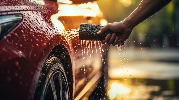 Foto mecánico con protección de pintura de automóviles con película transparente mecánico instala película de protección de pintura de automóviles instala película de protección de pintura de automóviles concepto de envoltura de automóviles