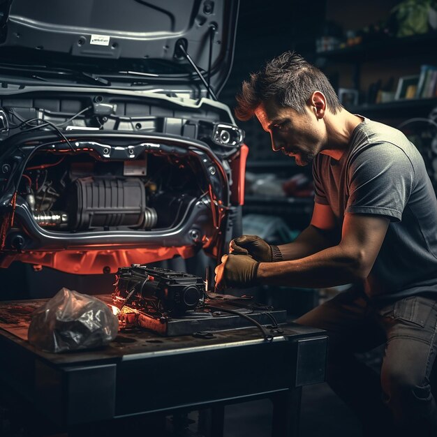 Foto mecánico de reparación de motores de automóviles