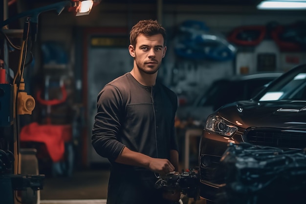 Mecánico reparando el coche