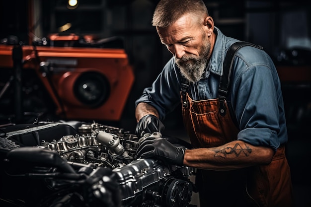 Mecánico trabajando en un motor de automóvil