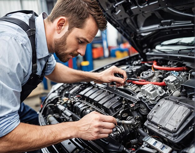 un mecánico trabajando en un motor de coche