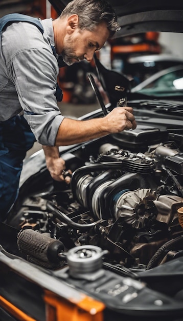 Foto mecânicos especializados em reparação automotiva, precisão e manutenção eficiente