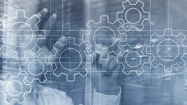 Mecanismo de engranajes transformación digital integración de datos y concepto de tecnología digital