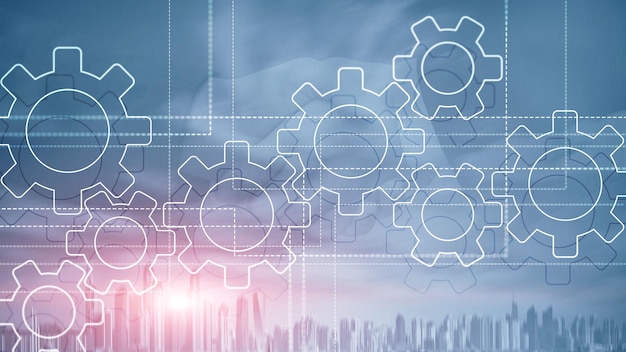 Mecanismo de engranajes transformación digital integración de datos y concepto de tecnología digital