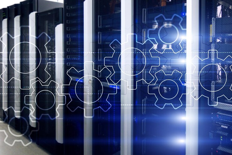 Foto mecanismo de engranajes transformación digital integración de datos y concepto de tecnología digital