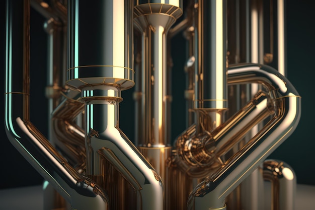 Foto mecanismo surrealista de tubos de bronce.