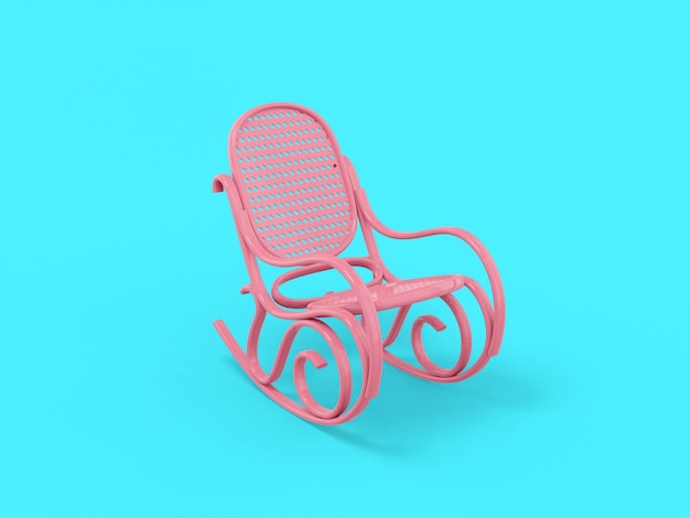 Mecedora retro de un solo color rosa sobre fondo plano azul Objeto de diseño minimalista icono de representación 3d elemento de interfaz ui ux