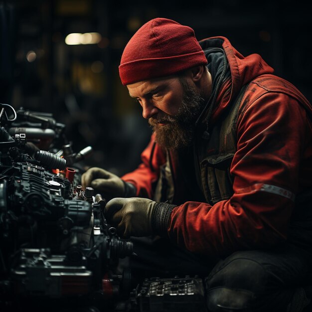 Foto mechaniker bei der arbeit professionelle dienstleistungen in aktion