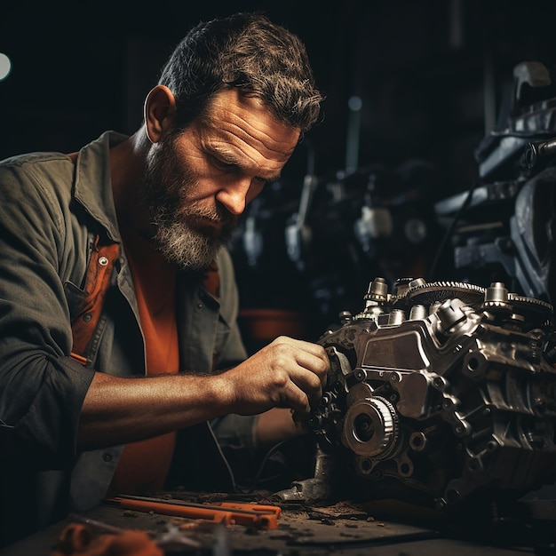 Mechaniker, der Autoteile überprüft Porträt