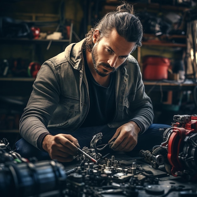 Mechaniker, der Autoteile überprüft Porträt