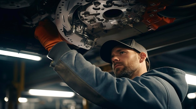 Mechaniker prüft Bremssystem