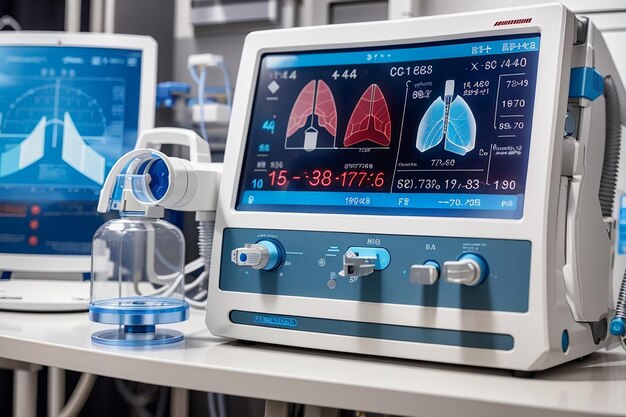 Mechanische Beatmungsgeräte Screen-over-Geräte Lungenentzündung Diagnose Beatmung der Lungen mit Sauerstoff COVID-19 und Coronavirus Identifizierung Pandemie