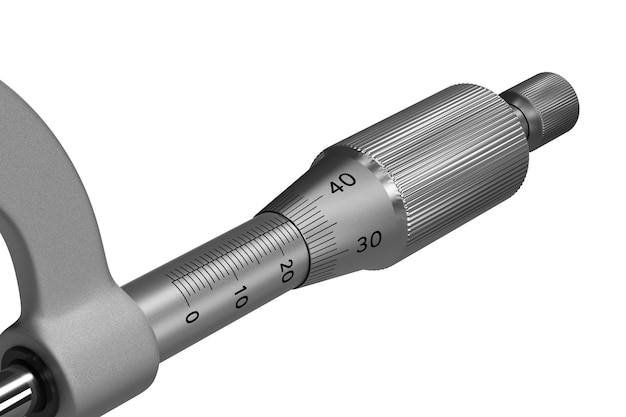 Mechanische Messung. Mikrometer, isoliert über weißem Hintergrund.