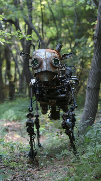 Mechanische Wildlife-Safari-Roboter wandern in einer technologischen Wildnis