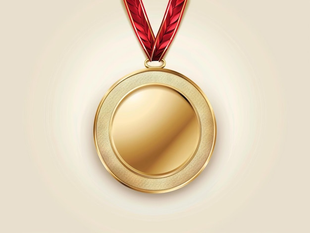 Medalha de ouro com ilustração vetorial de fita vermelha