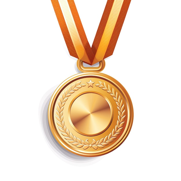 Medalha de ouro isolada em branco com rosto em branco para conceito de texto para vitória ou sucesso
