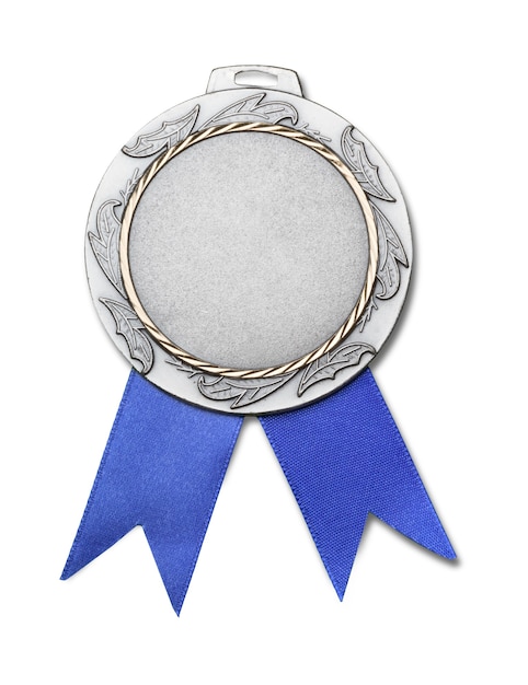 Medalha de prata com fita em fundo branco