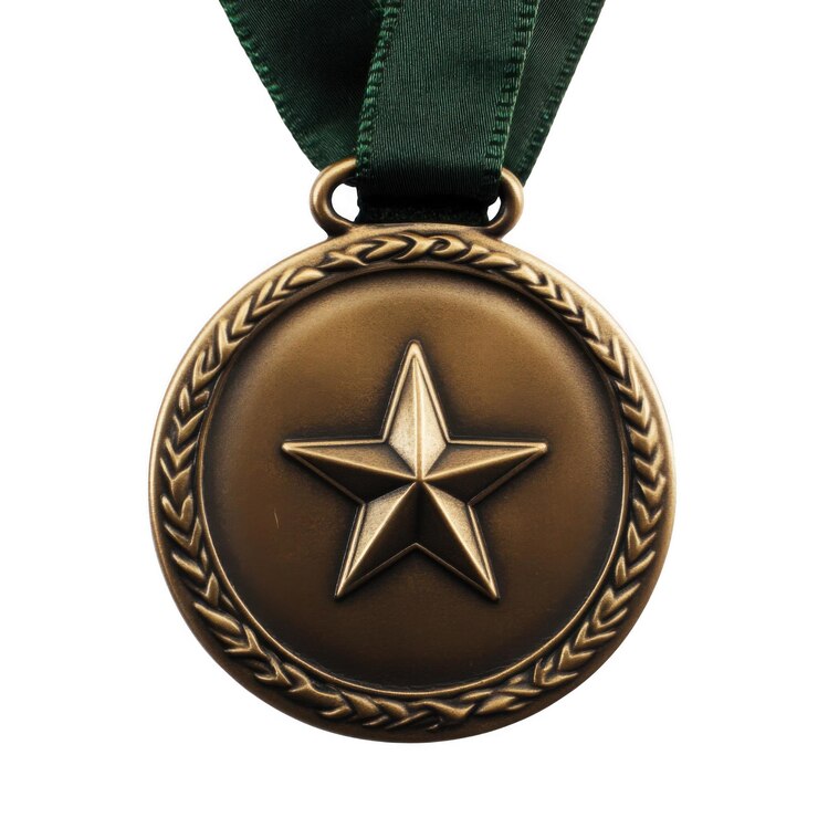 Foto medalha militar de estrela de bronze com fita verde