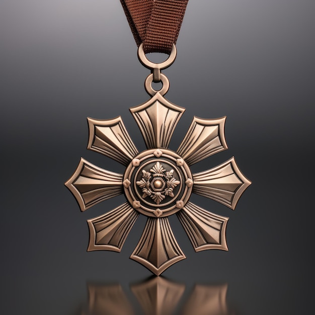 Medalhas da Cruz de Malta de Estilo Militar de Bronze Representação fotorrealista em fundo cinza uniforme