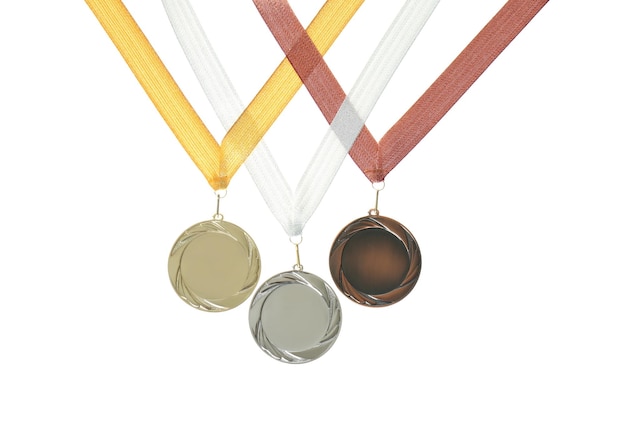 Medalhas de ouro, prata e bronze isoladas em espaço branco para design