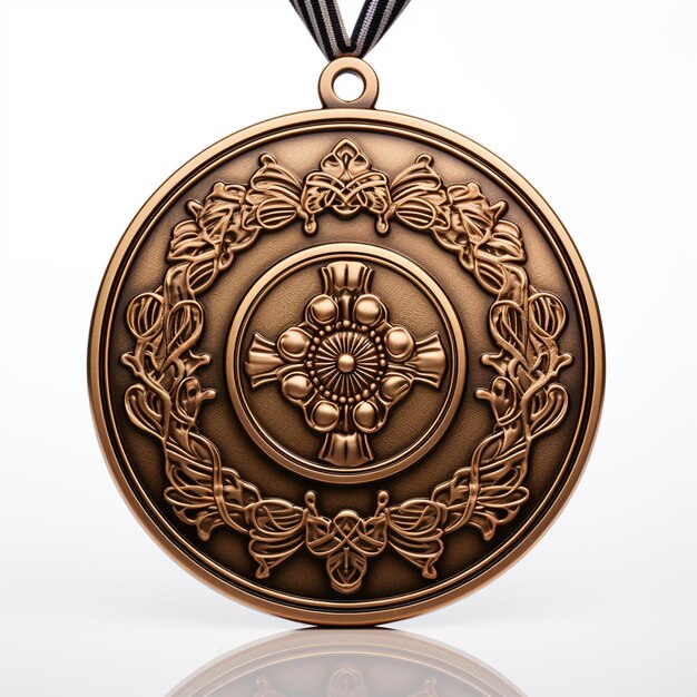 Foto medalla de bronce con roseta de laurel