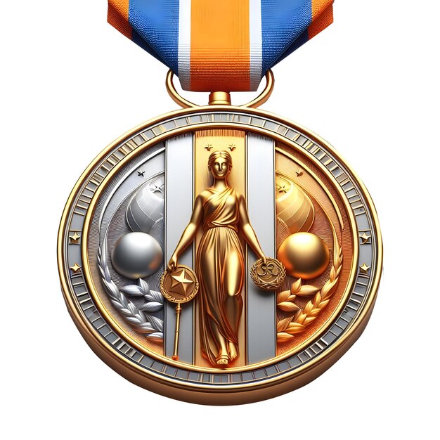 Foto medalla deportiva premio de lujo con cinta ilustración 3d vista delantera aislada sobre un fondo transparente